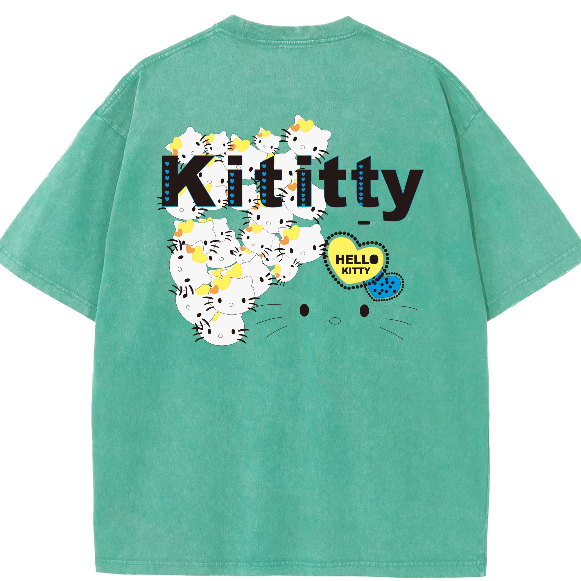 （画像用） Hello Kitty ハローキティ 綿100% ヴィンテージ風 半袖Tシャツ（背面プリント）